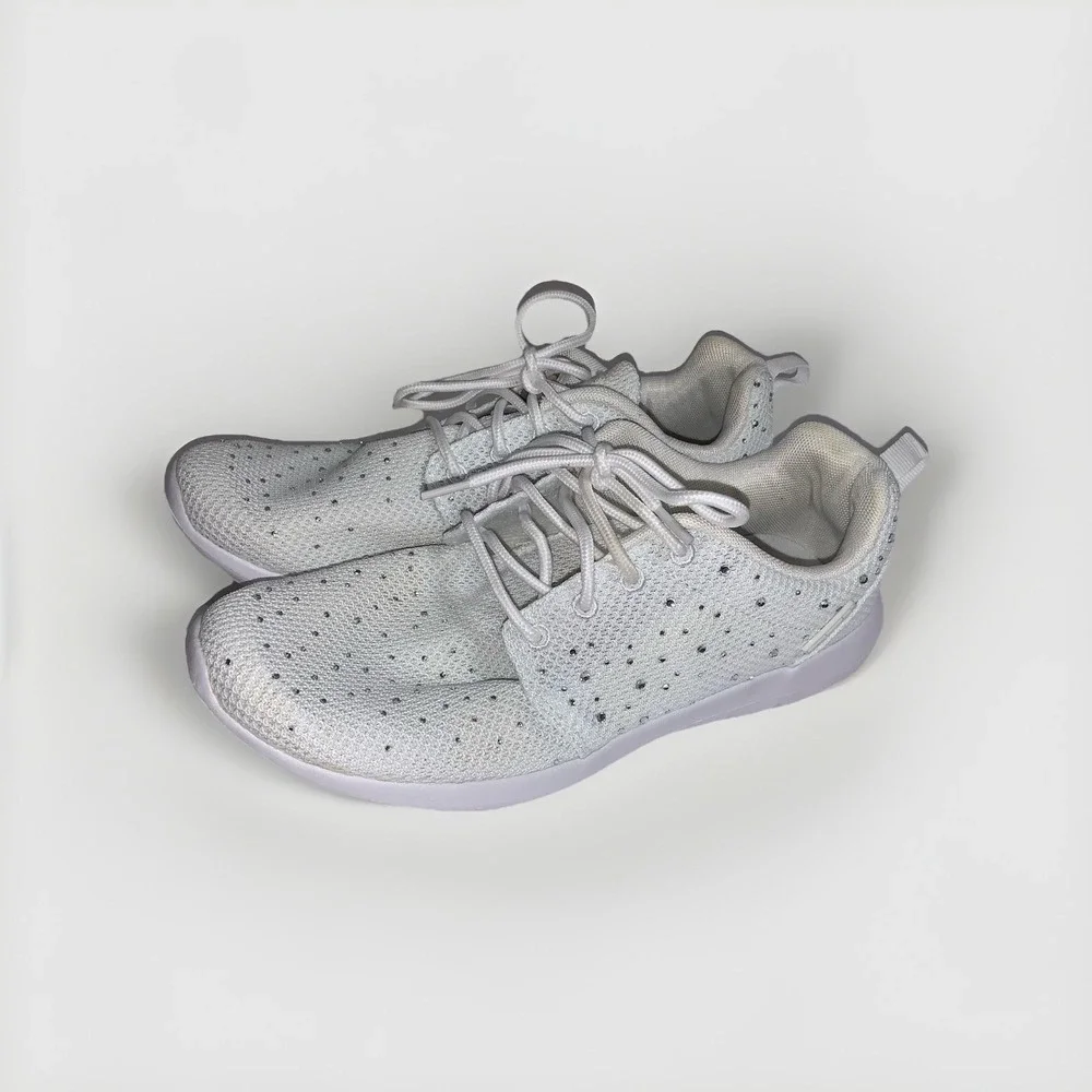 Women's Size 10 White Rhinestone Mesh Sneakers Bling Lace Up Sparkle Casual Glam